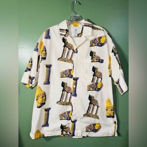 H&M Men's Casual Shirt - White and Yellow Graphic